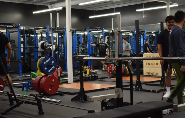 The Pinnacle Strength floor between racks and plates.