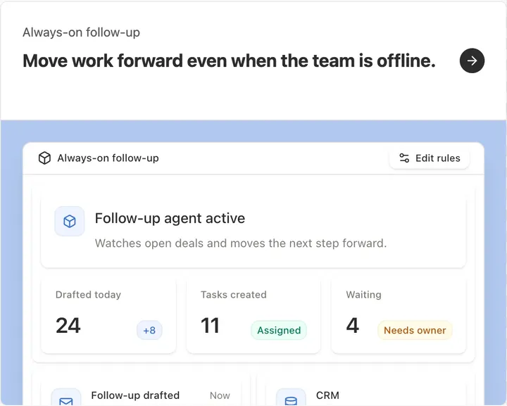 Workbase's follow-up agent at work.